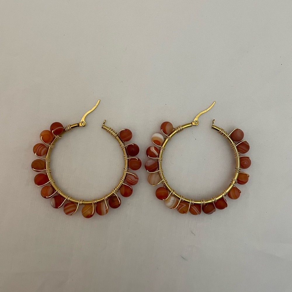 Elegant Gold and Brown Hoop Earrings